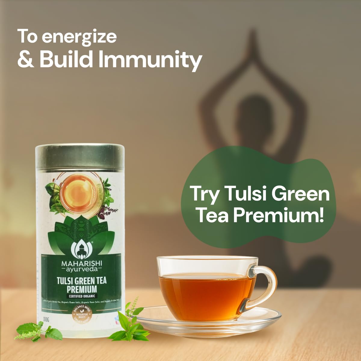 Maharishi Ayurveda Organic Certified Tulsi Green Tea Premium - 100g – view 2