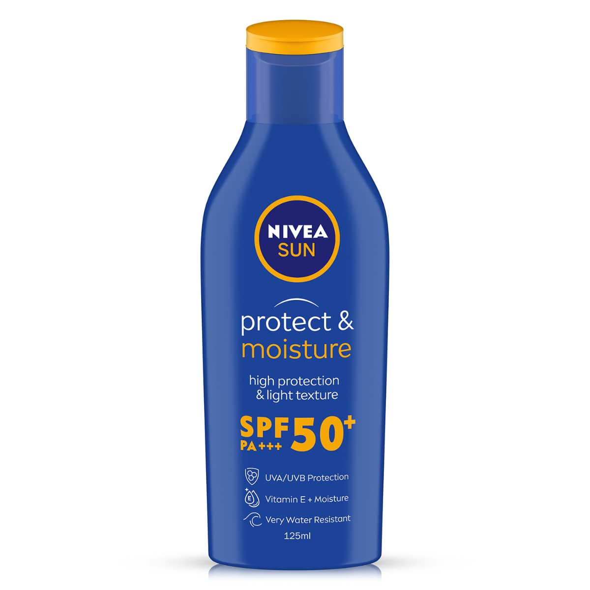 Front view of Nivea SPF 50 water-resistant sunscreen lotion