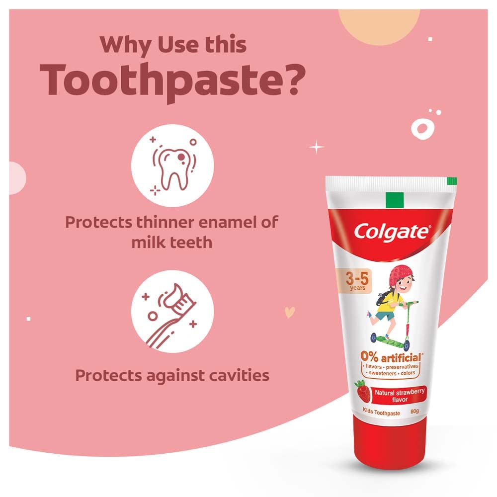 Colgate Kids Anticavity Toothpaste for 3-5 Years, 160g (80g x 2), Natural Strawberry Flavour, 0% Artificial Substances – view 4