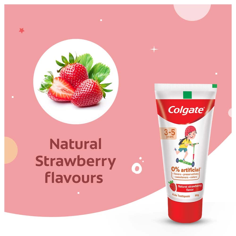 Colgate Kids Anticavity Toothpaste for 3-5 Years, 160g (80g x 2), Natural Strawberry Flavour, 0% Artificial Substances – view 6