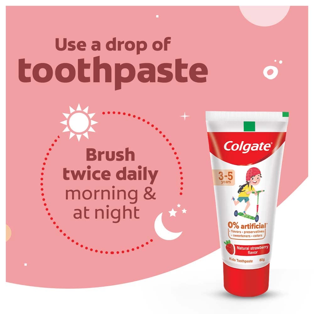Colgate Kids Anticavity Toothpaste for 3-5 Years, 160g (80g x 2), Natural Strawberry Flavour, 0% Artificial Substances – view 8