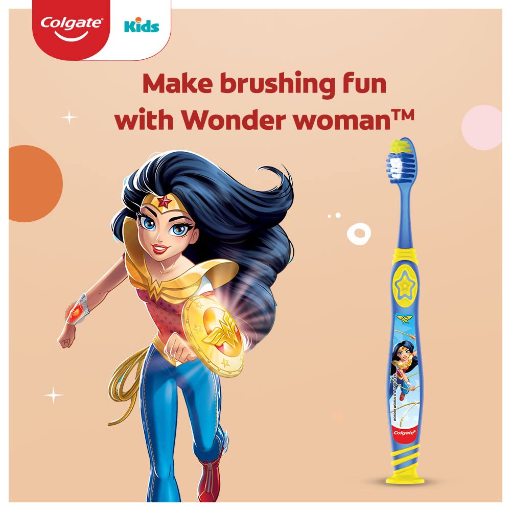 Colgate Toothpaste for Kids (6-9 years), Natural Strawberry Mint Flavour, 0% Artificial- 80g with Kid's Wonder Woman Extra Soft Toothbrush (5+ yrs) - 1 Pc – view 5
