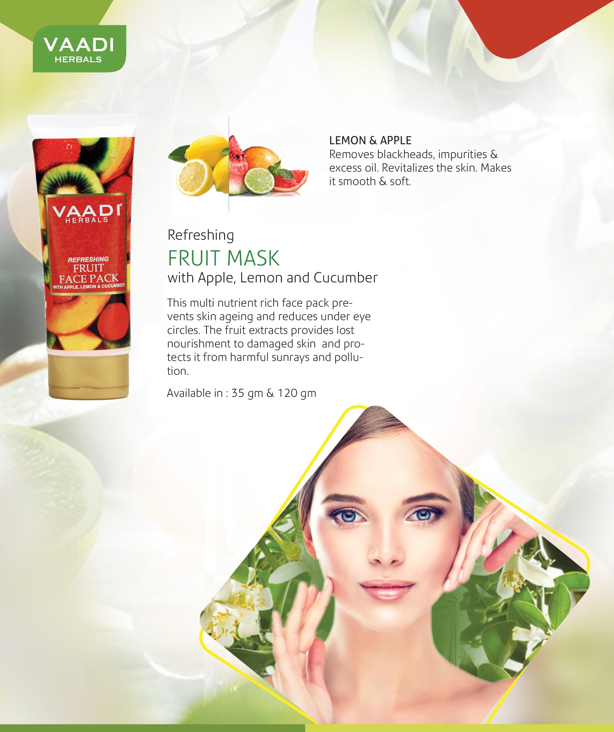 Vaadi Herbals Refreshing Fruit Pack with Apple Lemon and Cucumber, 120g – view 3