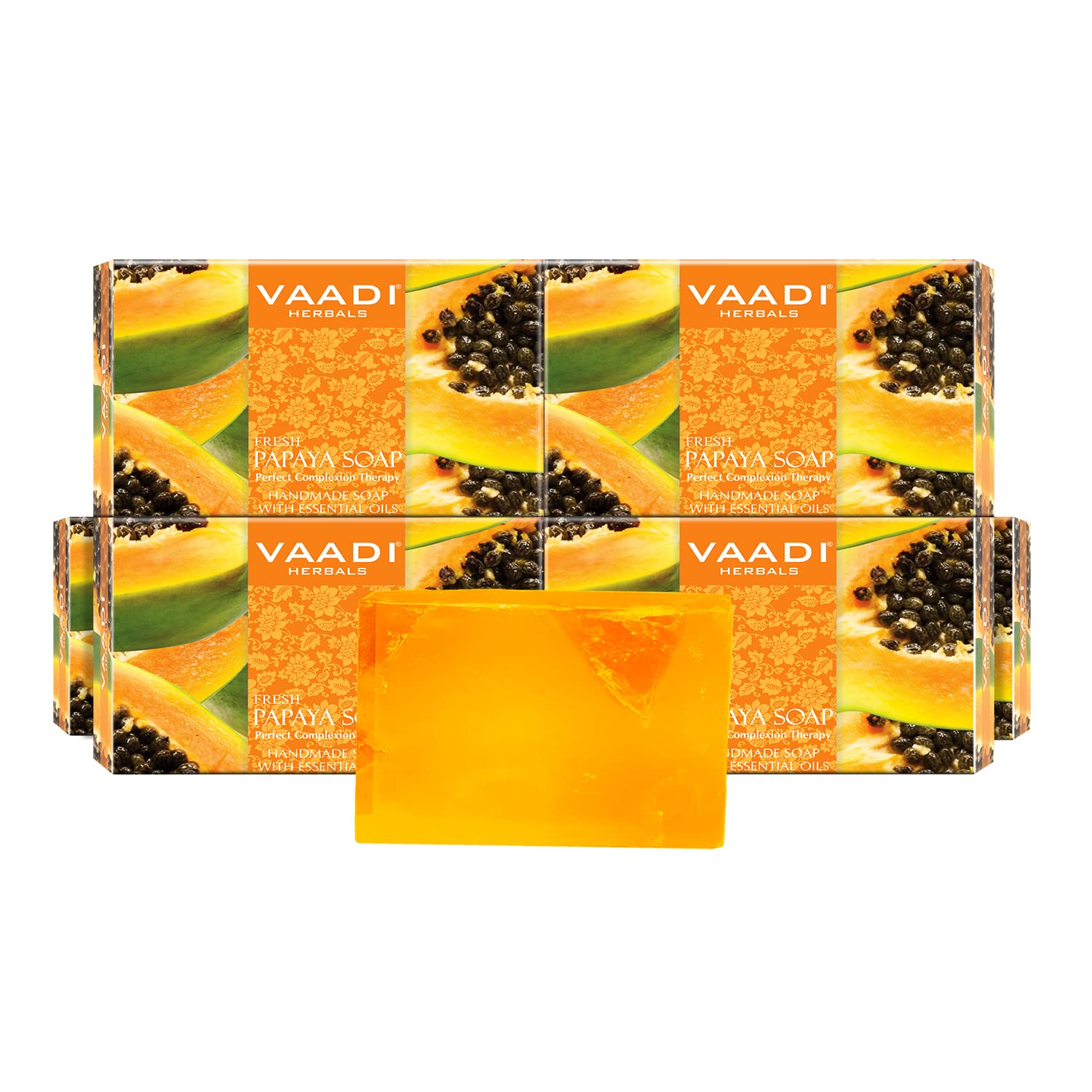 Vaadi Herbals papaya soap six-bar pack front view