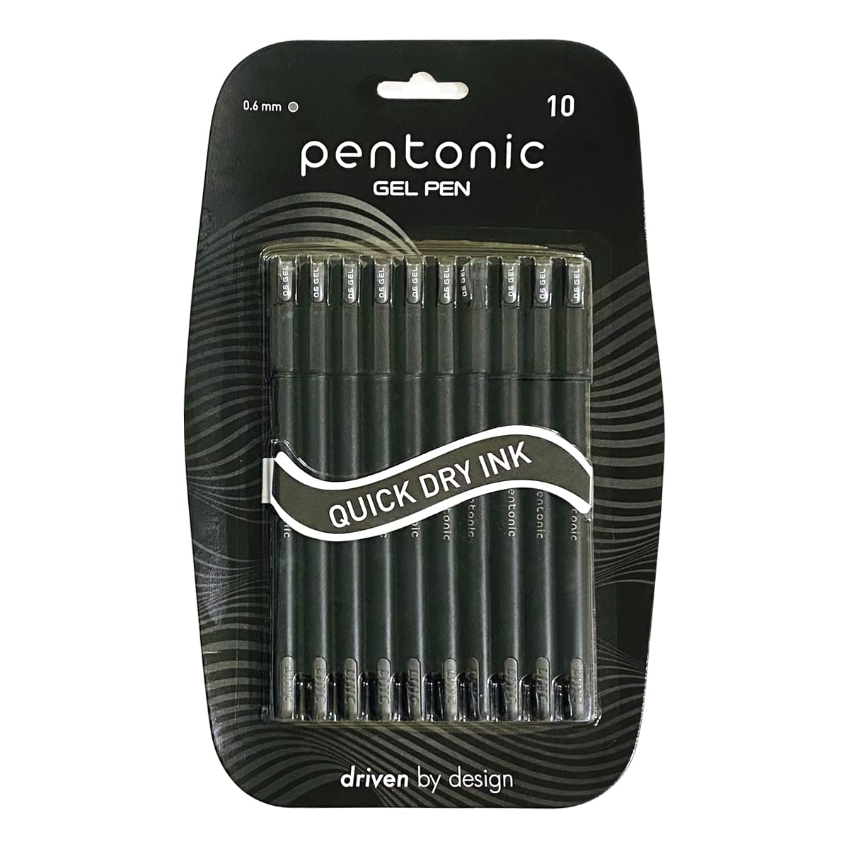 Set of 10 Pentonic 0.6 mm black ink gel pens