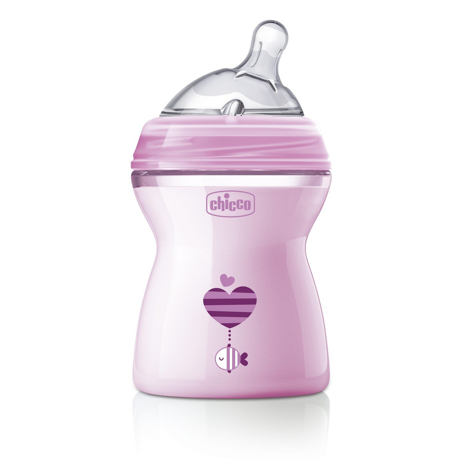 Chicco Natural Feeling 250ml Baby Milk Feeding Bottle with Wide Neck, Anti-Colic for Easy Milk Flow, for Babies & Toddlers 2m+ (Pink)