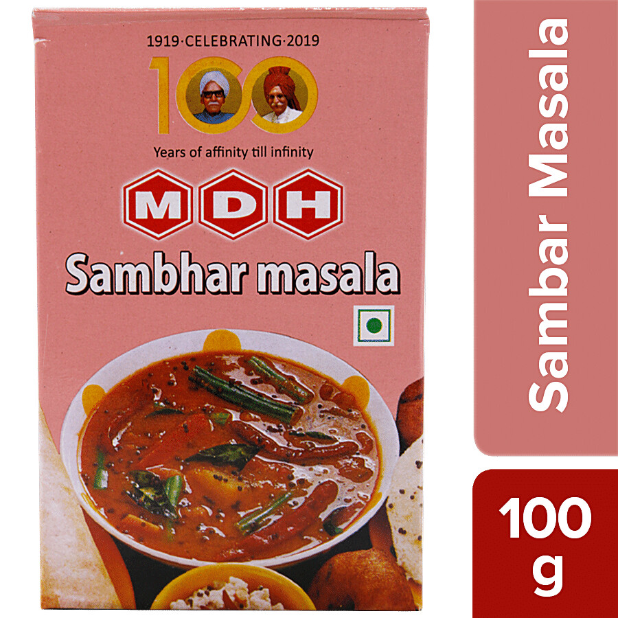 Front view of MDH Sambar Masala powder 100 g box