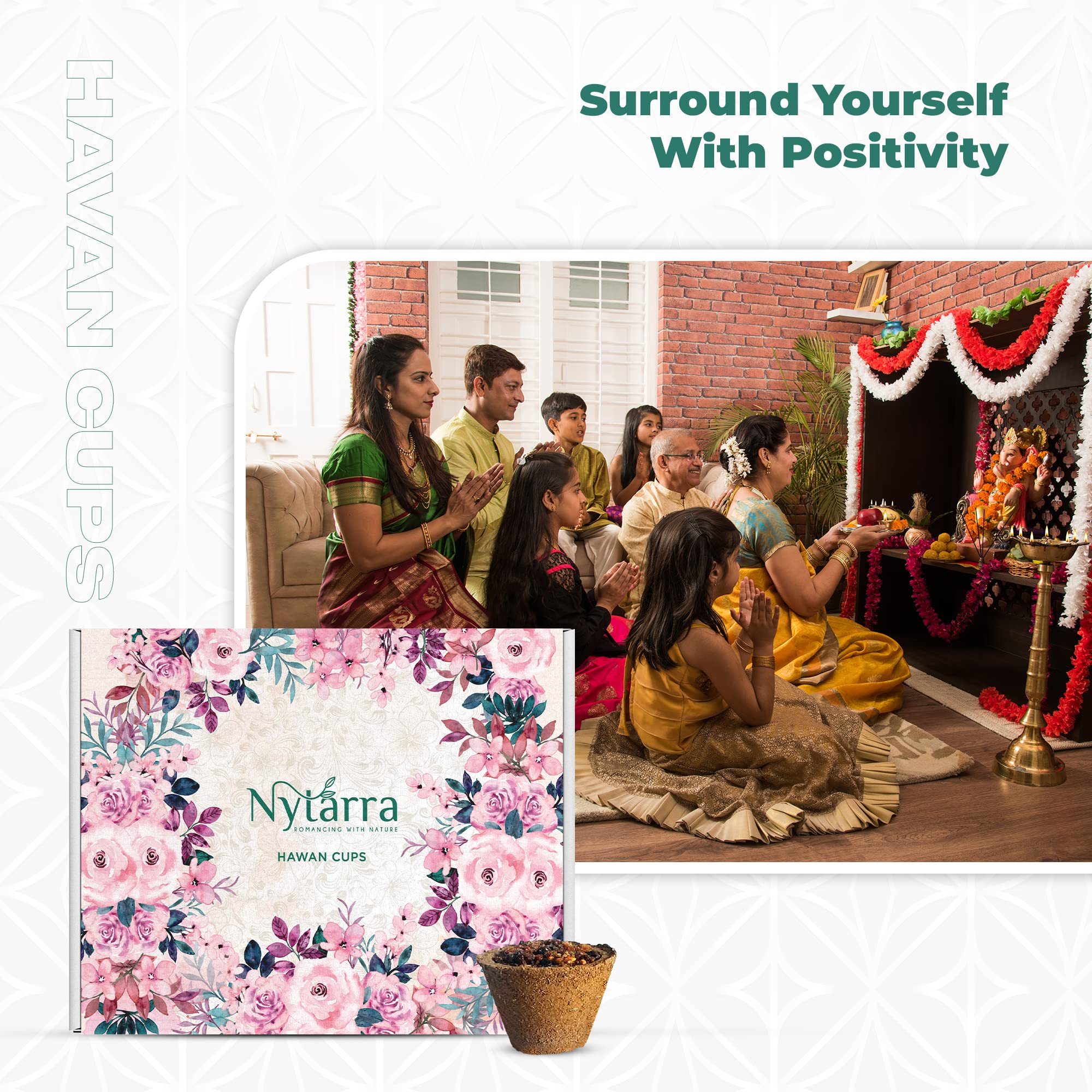Nytarra Havan Cups for Pooja 12 pcs Each with Holder, Cow Dung Outer Shell Hawan Natural Herbs, Jatamasi, Tulsi, Ashwagandha, Guggal, Loban, Dried Flowers, Sambrani Dhoop Cups – view 2