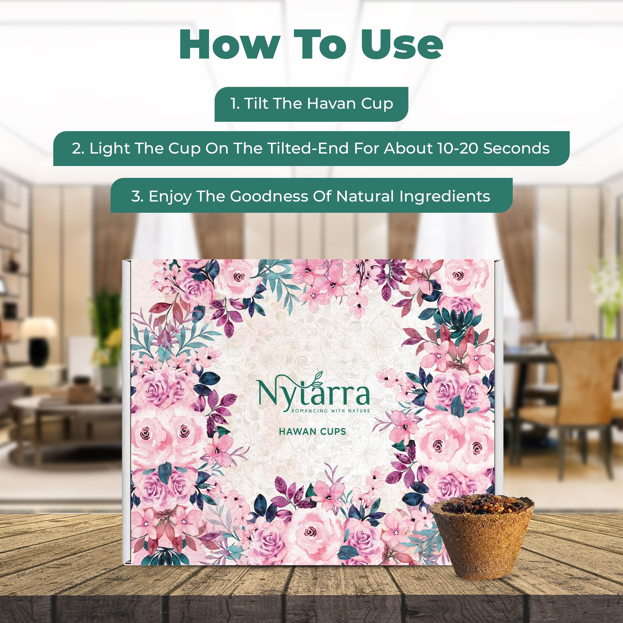 Nytarra Havan Cups for Pooja 12 pcs Each with Holder, Cow Dung Outer Shell Hawan Natural Herbs, Jatamasi, Tulsi, Ashwagandha, Guggal, Loban, Dried Flowers, Sambrani Dhoop Cups – view 5