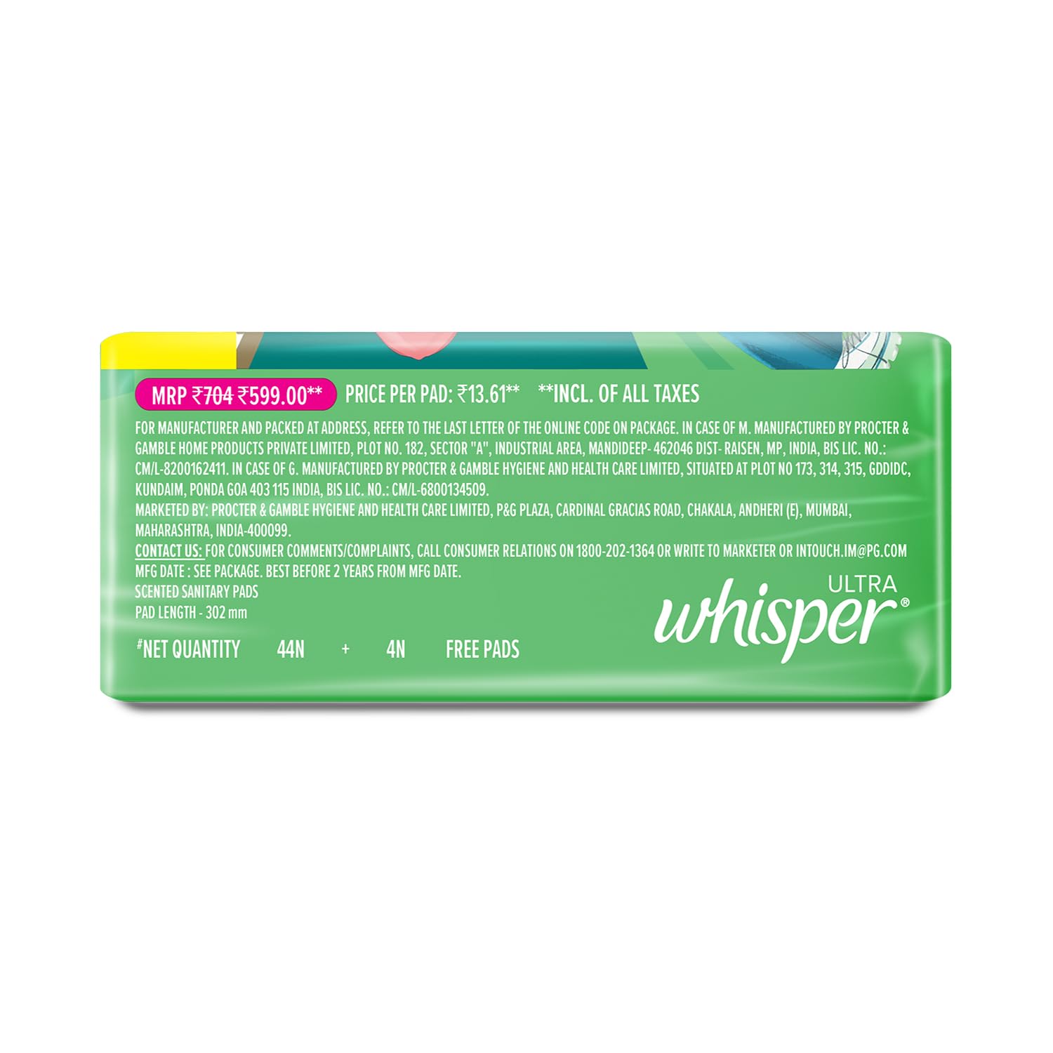 WHISPER ULTRA HYGIENE+COMFORT SANITARY PADS, 50 XL+ PADS, FOR HEAVY FLOW, LONG LASTING PROTECTION, LOCKS ODOUR & WETNESS, DRY TOP SHEET, DISPOSABLE WRAPPER – view 9