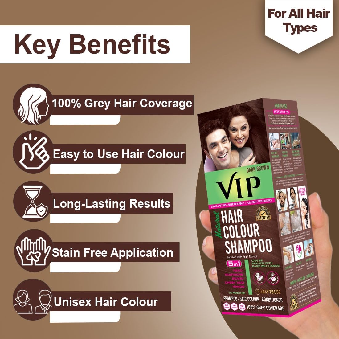 VIP HAIR COLOUR SHAMPOO (180 ml (Pack of 1), Dark Brown) – view 3