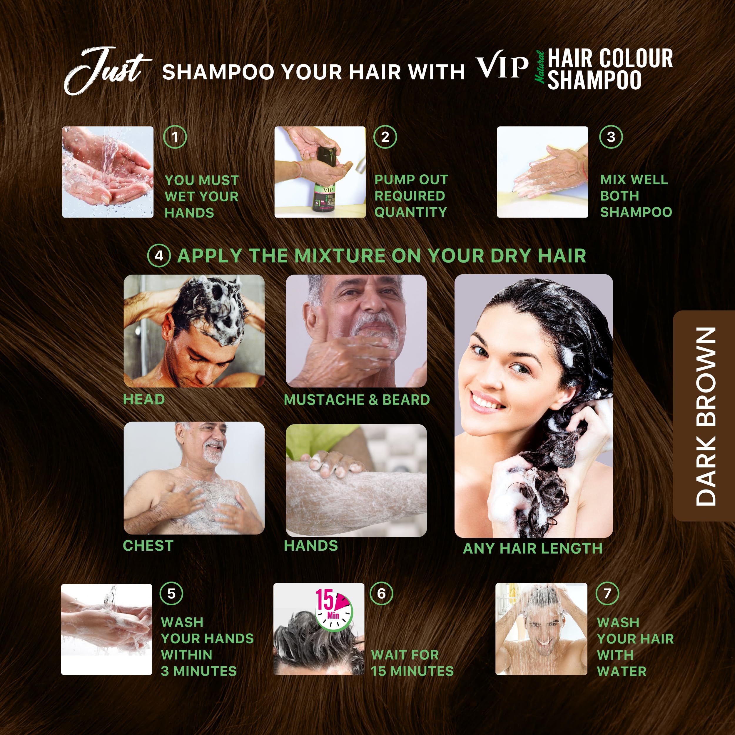 VIP HAIR COLOUR SHAMPOO (180 ml (Pack of 1), Dark Brown) – view 6