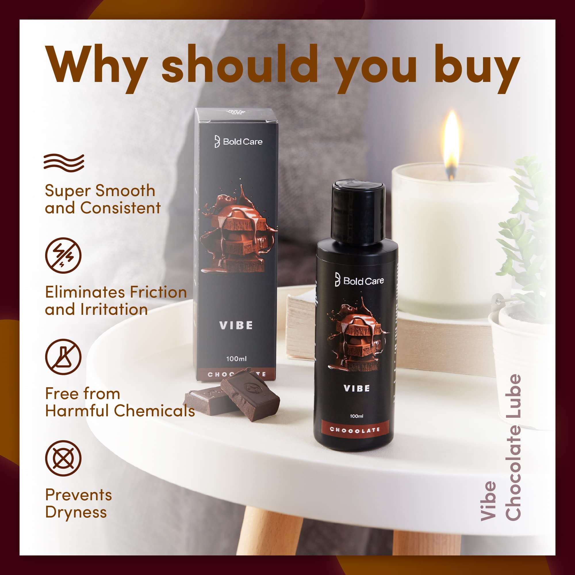 Bold Care Ultra thin Delay Condoms + Vibe - Chocolate flavoured Premium Lubricant Gel - Water based formula - Gentle on the skin – view 5