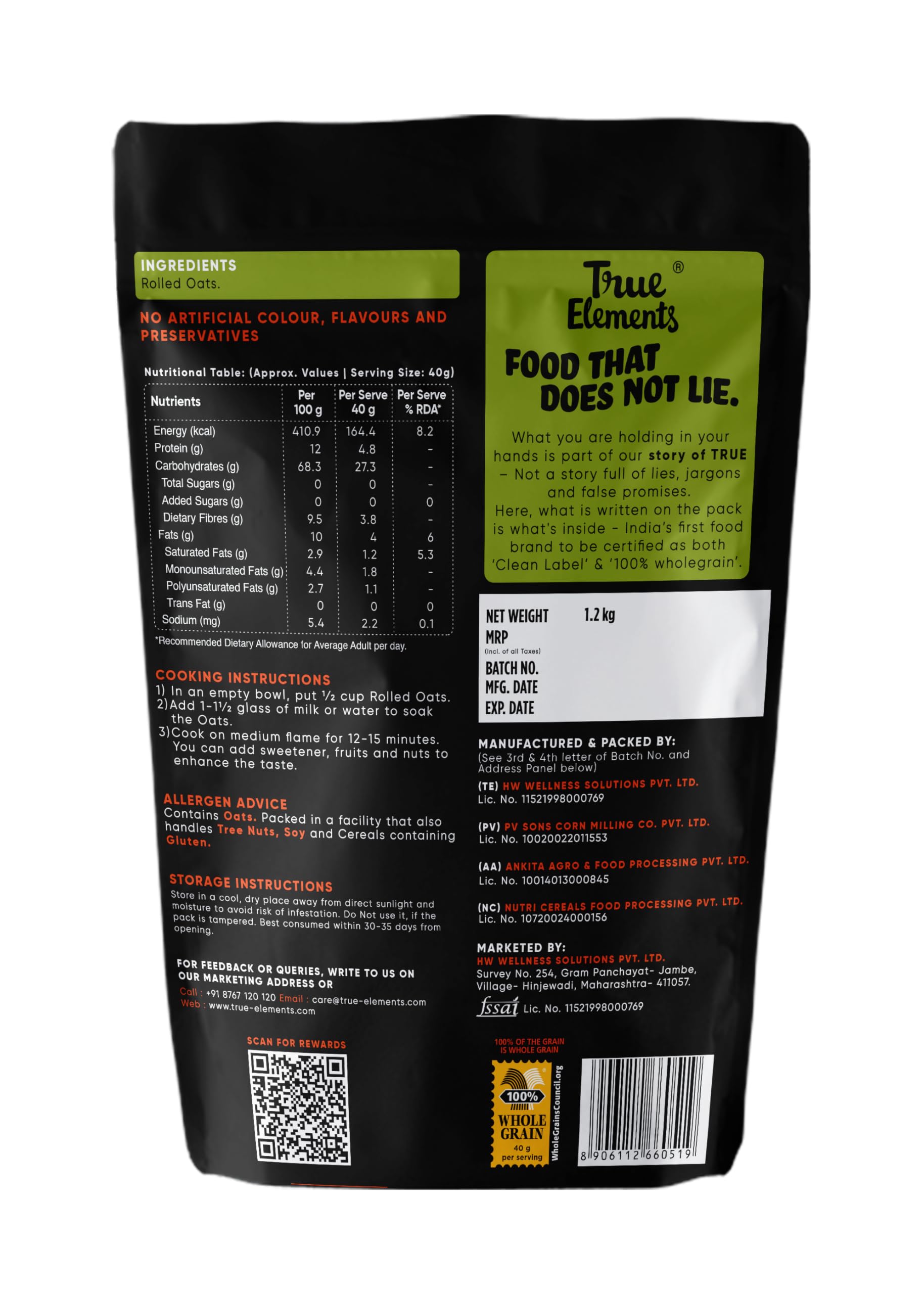 True Elements Rolled Oats 1.2kg - Monthly pack – view 2