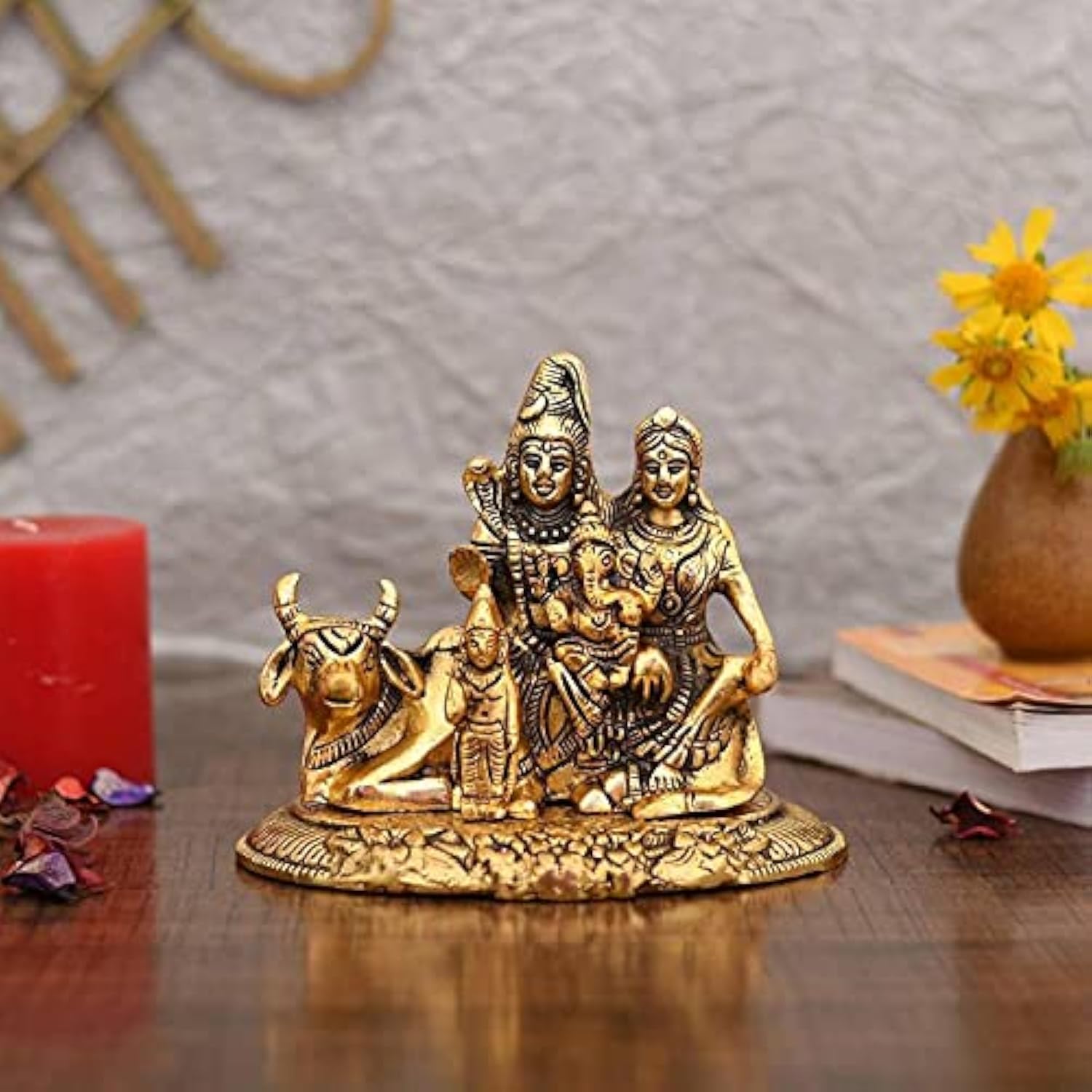 Collectible India Handcrafted Shiva Parvati Ganesh Idol Shiv Parivar Murti Statue Sculpture - Lord Shiva Idols Family Sitting On Nandi Showpiece Figurine for Home Office Temple Mandir Decoration Gift