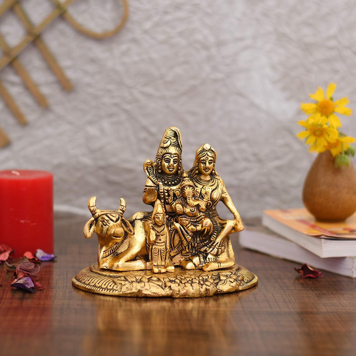 Collectible India Handcrafted Shiva Parvati Ganesh Idol Shiv Parivar Murti Statue Sculpture - Lord Shiva Idols Family Sitting On Nandi Showpiece Figurine for Home Office Temple Mandir Decoration Gift – view 5