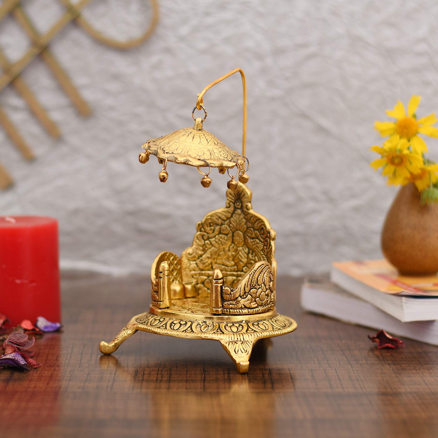 Collectible India Metal Singhasan Oval Shaped for Ganesha Krishna God Idols - Gold Plated Ladoo Gopal Pooja Chowki for Temple Mandir Puja Idol Decoration Items (1 Pieces) – view 2