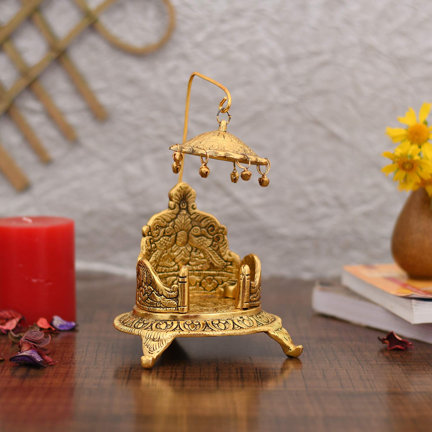 Collectible India Metal Singhasan Oval Shaped for Ganesha Krishna God Idols - Gold Plated Ladoo Gopal Pooja Chowki for Temple Mandir Puja Idol Decoration Items (1 Pieces) – view 3