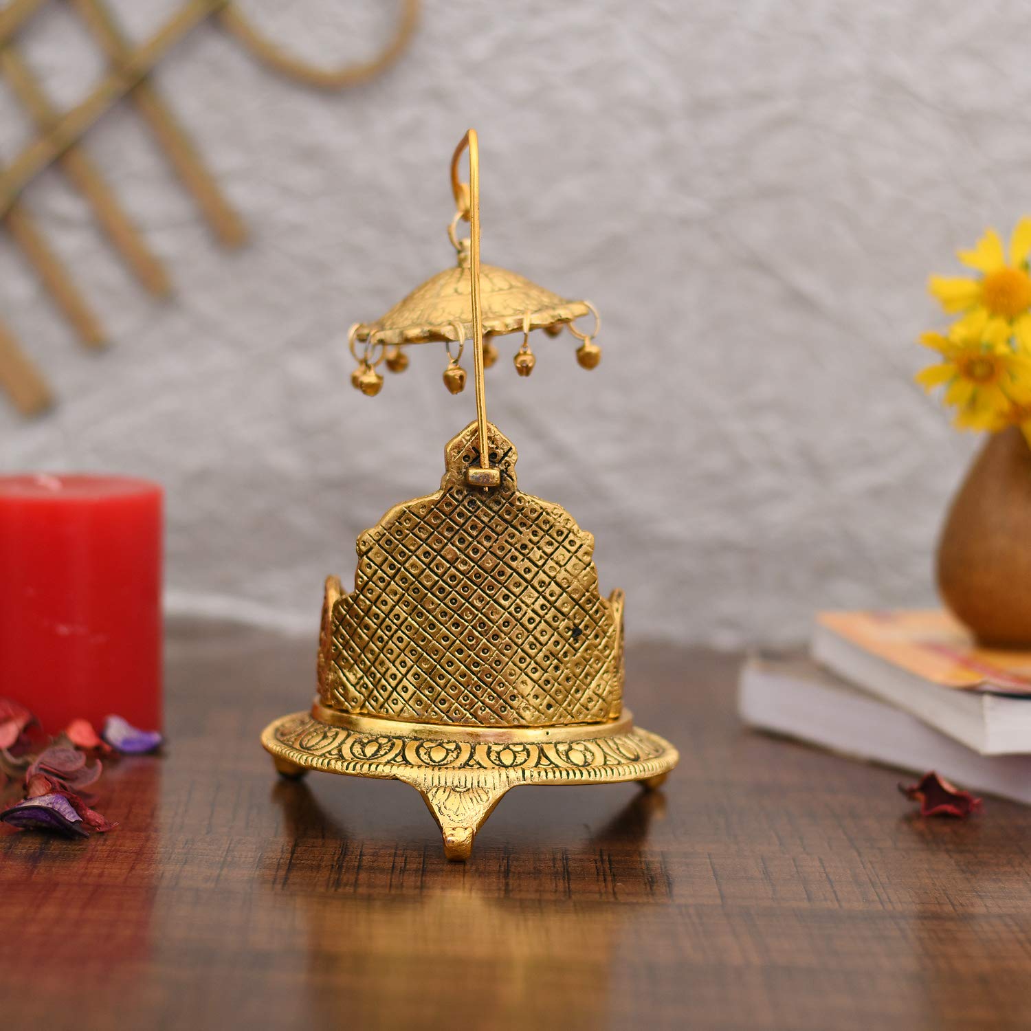 Collectible India Metal Singhasan Oval Shaped for Ganesha Krishna God Idols - Gold Plated Ladoo Gopal Pooja Chowki for Temple Mandir Puja Idol Decoration Items (1 Pieces) – view 4