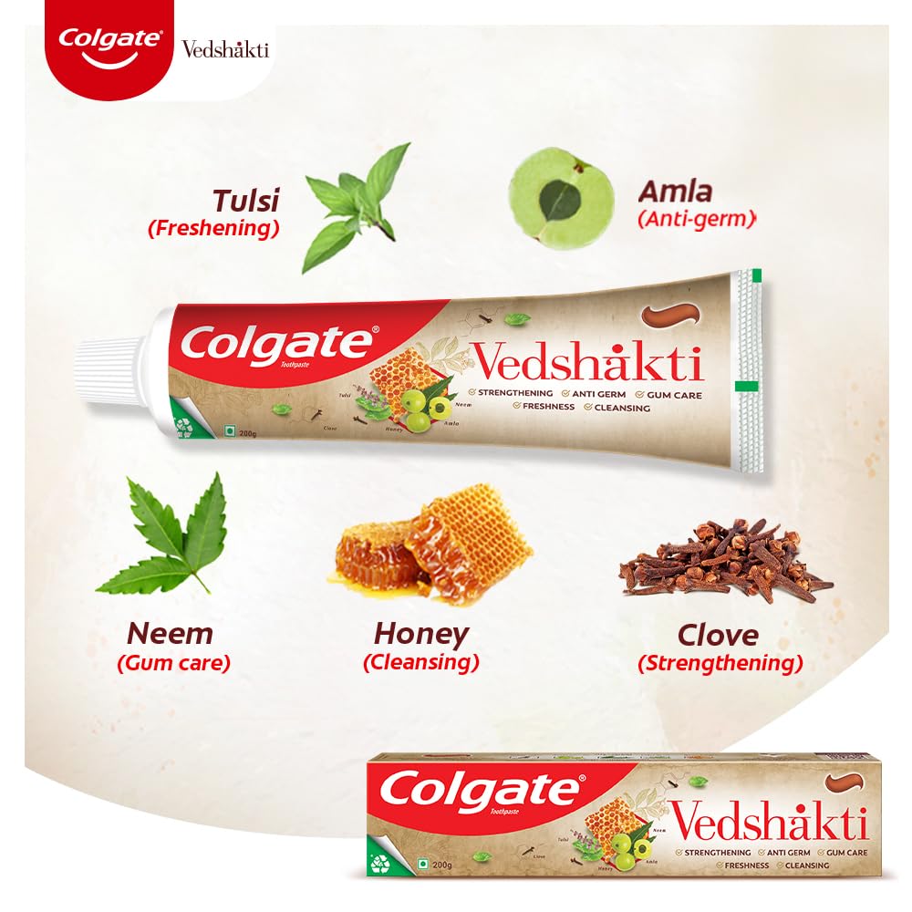 Colgate Vedshakti Toothpaste, Anti-Bacterial Paste For Whole Mouth Health, With Neem, Clove, And Honey, 100G, Freshening – view 3