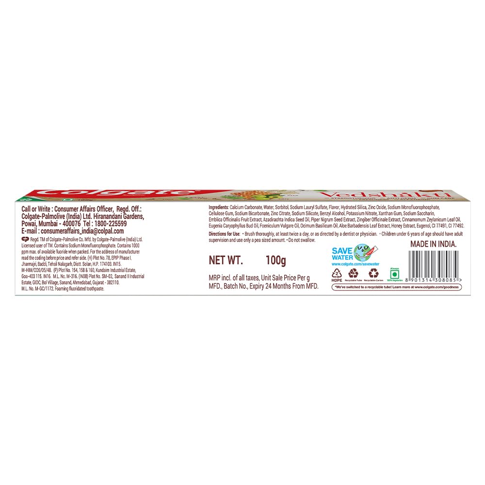 Colgate Vedshakti Toothpaste, Anti-Bacterial Paste For Whole Mouth Health, With Neem, Clove, And Honey, 100G, Freshening – view 6