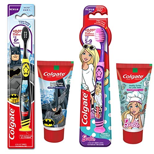 Colgate Batman Barbie kids toothbrush and toothpaste set