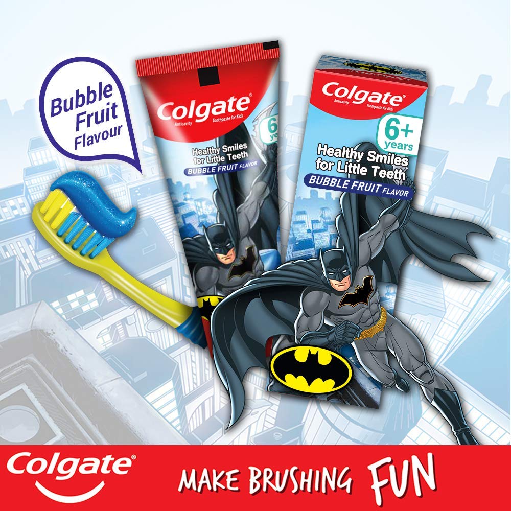 Colgate Kids Anti cavity extra Soft Tongue Cleaner Toothbrush Batman + Barbie & Anticavity Batman + Barbie Toothpaste For Kids - 80g + 80g (Bubble Fruit Flavour) Soft - 1 pc (Free Usb Led) – view 8