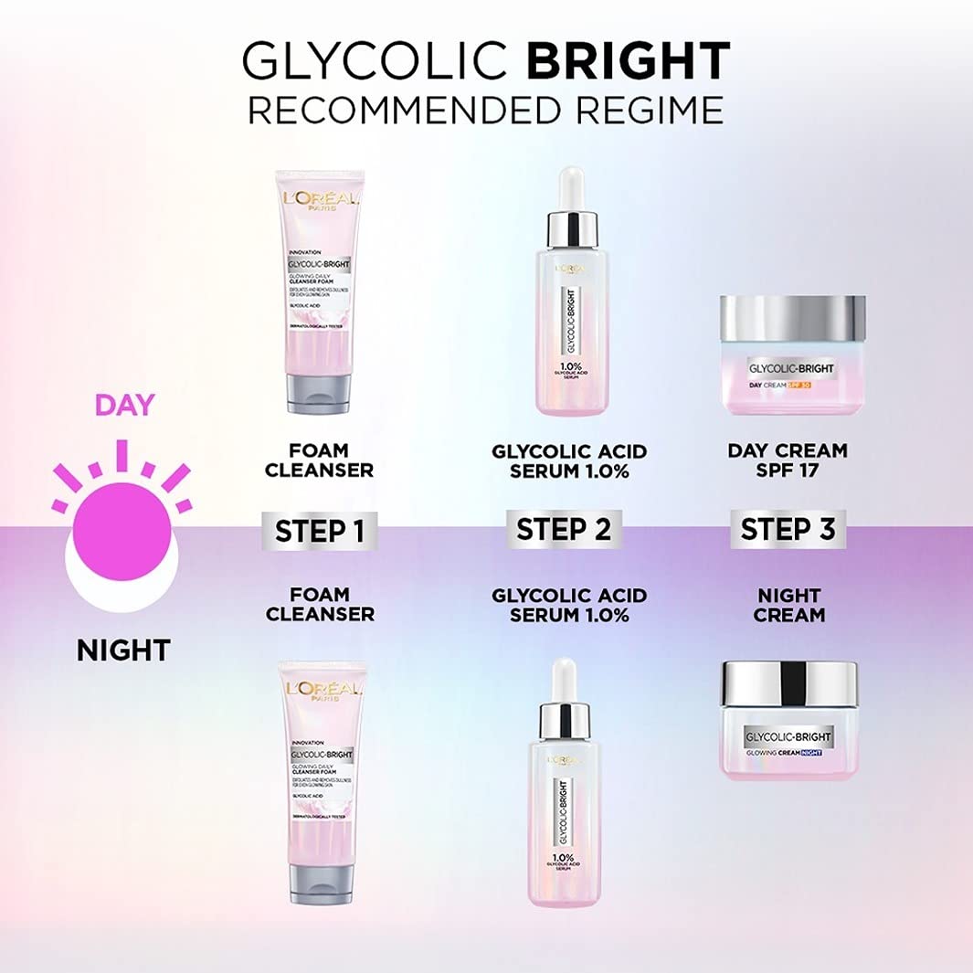 L'Oreal Paris Glycolic Bright Skin Brightening Serum, 15ml 1% Glycolic Acid For Dark Spots, Pigmentation & Uneven Skin Tone + Glycolic Bright Day Cream With Spf17, 15ml, Regime (Pack Of 2) – view 7