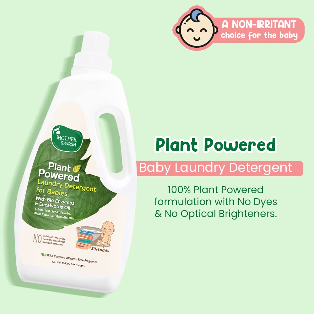 Mother Sparsh Plant Powered Baby Laundry Liquid Detergent, 1Ltr. & Natural Baby Liquid Cleanser with Green Apple & Basil, 500 ml – view 2