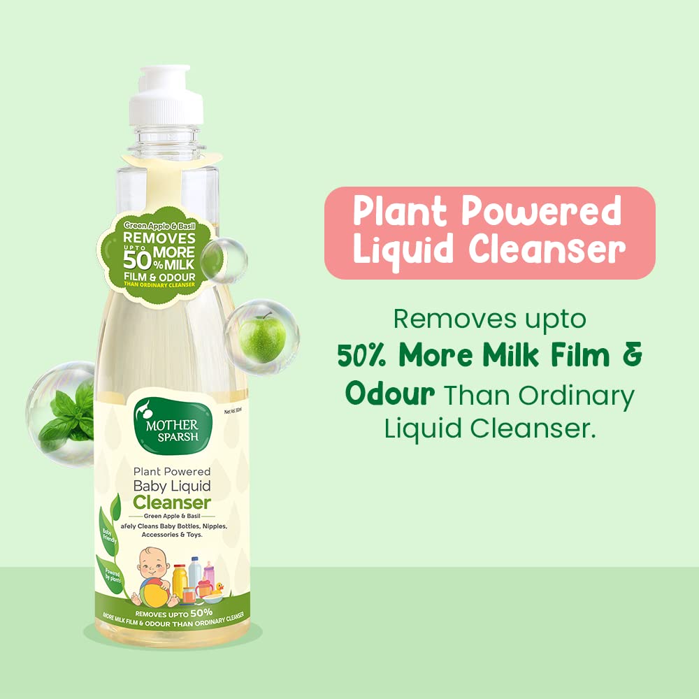Mother Sparsh Plant Powered Baby Laundry Liquid Detergent, 1Ltr. & Natural Baby Liquid Cleanser with Green Apple & Basil, 500 ml – view 4