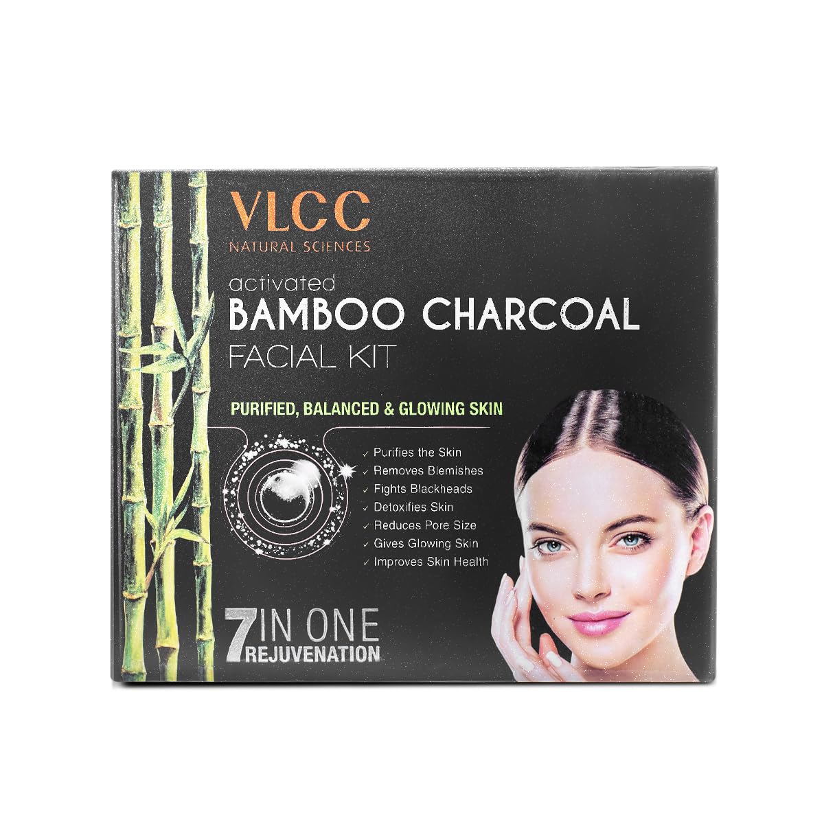 VLCC 6-step bamboo charcoal facial kit packaging and tubes