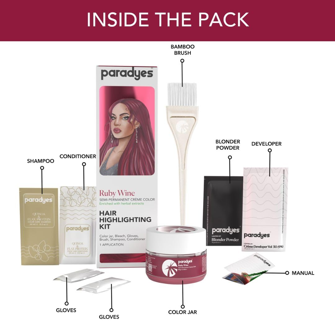 Paradyes Ammonia Free Ruby Wine Semi-permanent Hair Color Highlighting Kit Enriched with Herbal Ingredients for All Hair Types, 75g – view 2