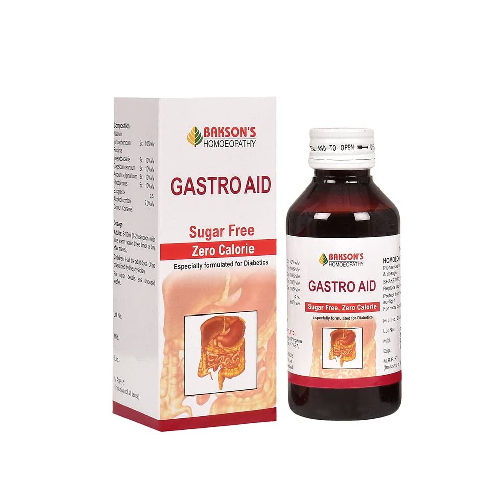 Front view of Bakson's Gastro Aid sugar free syrup 115 ml