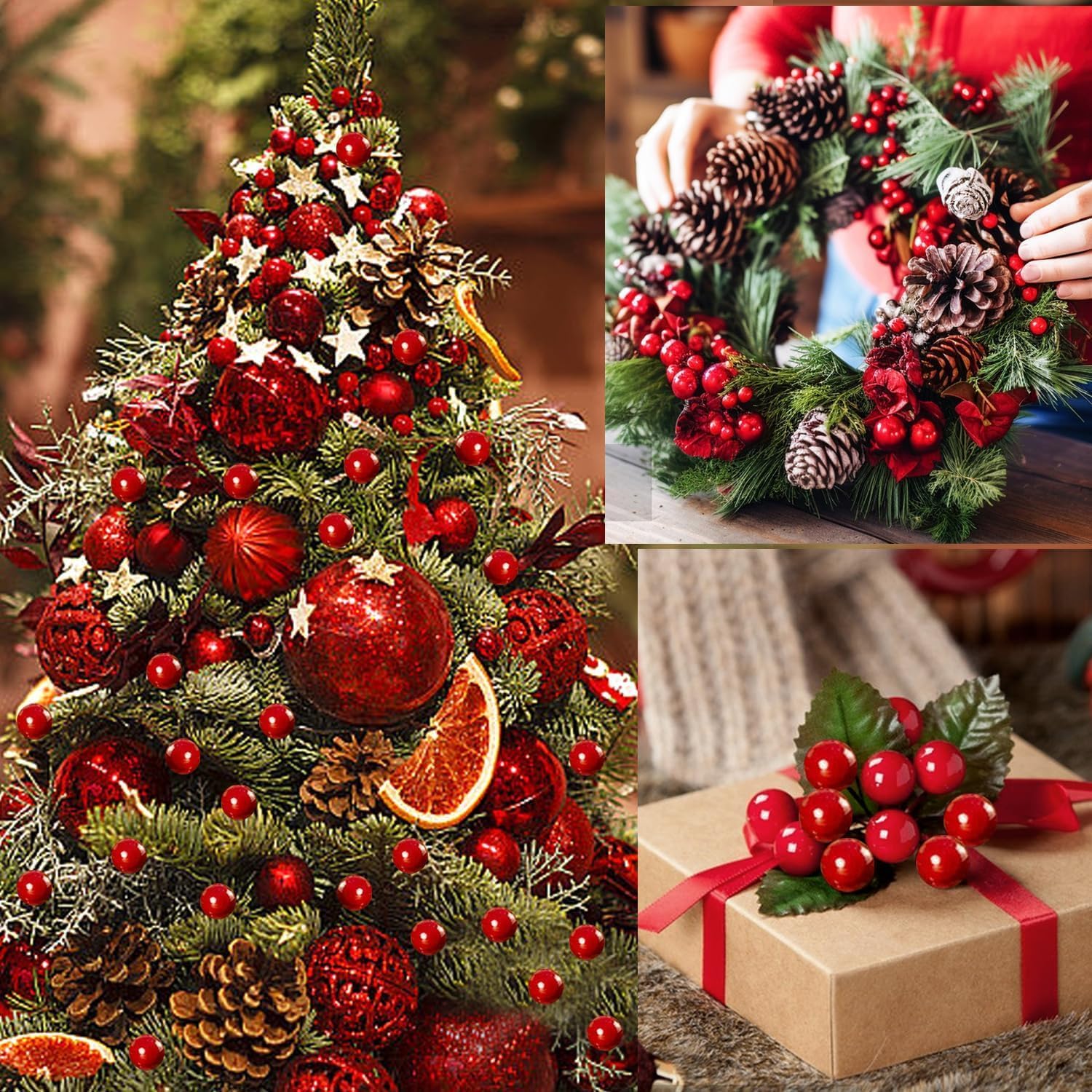 TIED RIBBONS 50 Pcs Christmas Artificial Red Berries Stems Decorations Items for Xmas Tree Wreath Garland Art and Craft Ornament Props - Christmas Decorations Items for Home – view 3