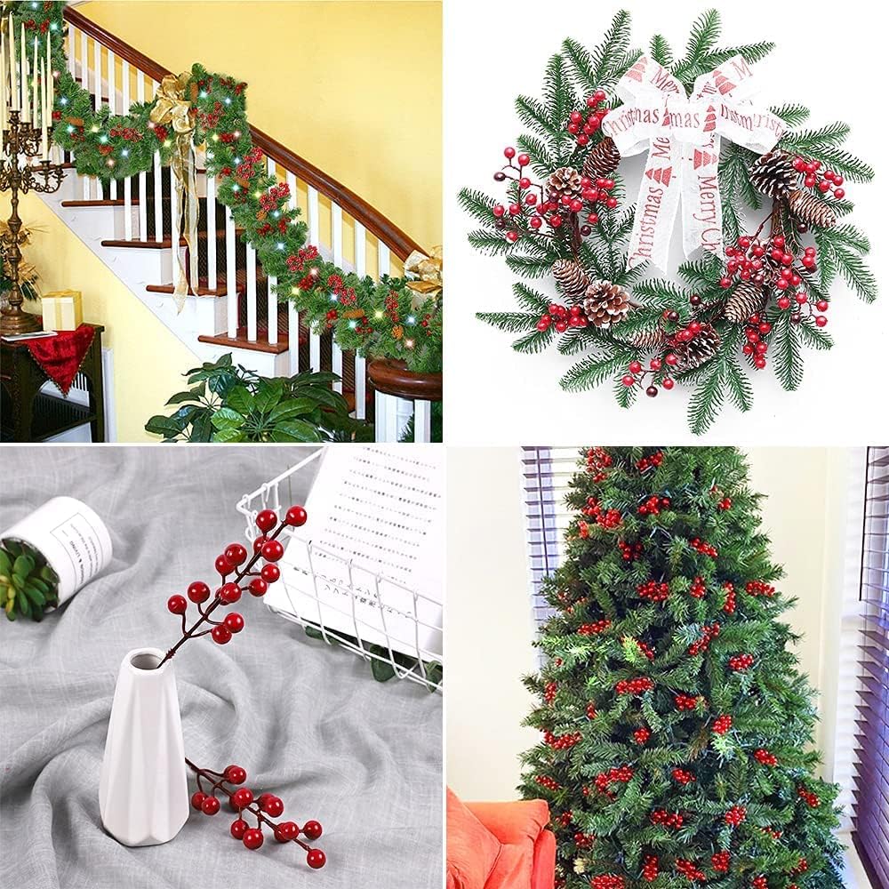 TIED RIBBONS 50 Pcs Christmas Artificial Red Berries Stems Decorations Items for Xmas Tree Wreath Garland Art and Craft Ornament Props - Christmas Decorations Items for Home – view 5