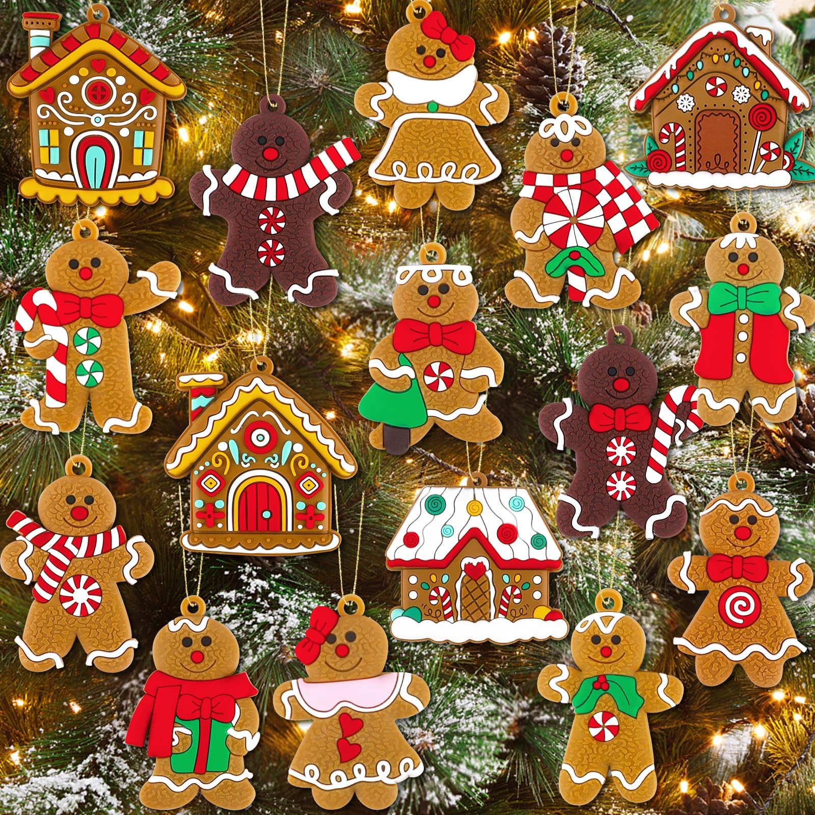 Rustic gingerbread house hanging decorations for Christmas tree display