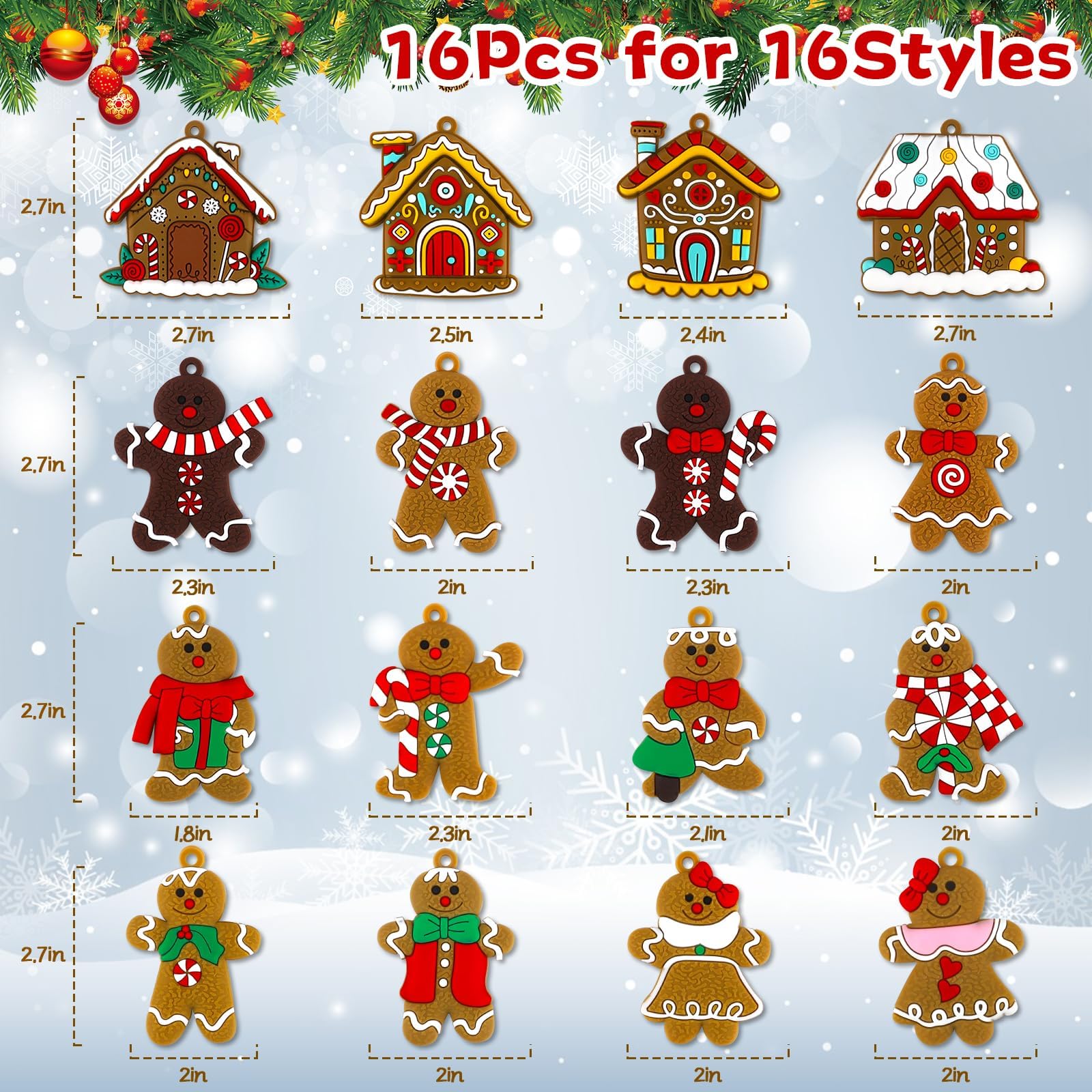 16Pcs Christmas Decorations, Gingerbread House Ornaments, Festive Tree Hanging Decor for Holiday Party, Classroom and Office, Family Activity (16pcs (red A) – view 2