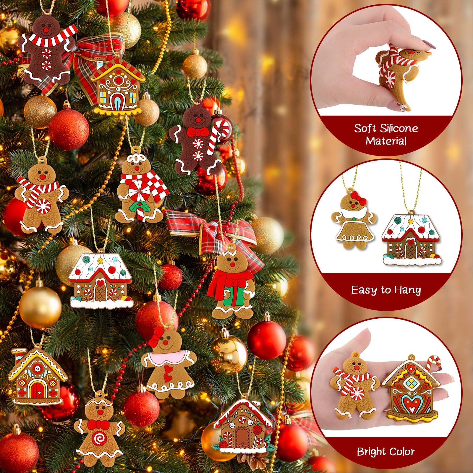 16Pcs Christmas Decorations, Gingerbread House Ornaments, Festive Tree Hanging Decor for Holiday Party, Classroom and Office, Family Activity (16pcs (red A) – view 4