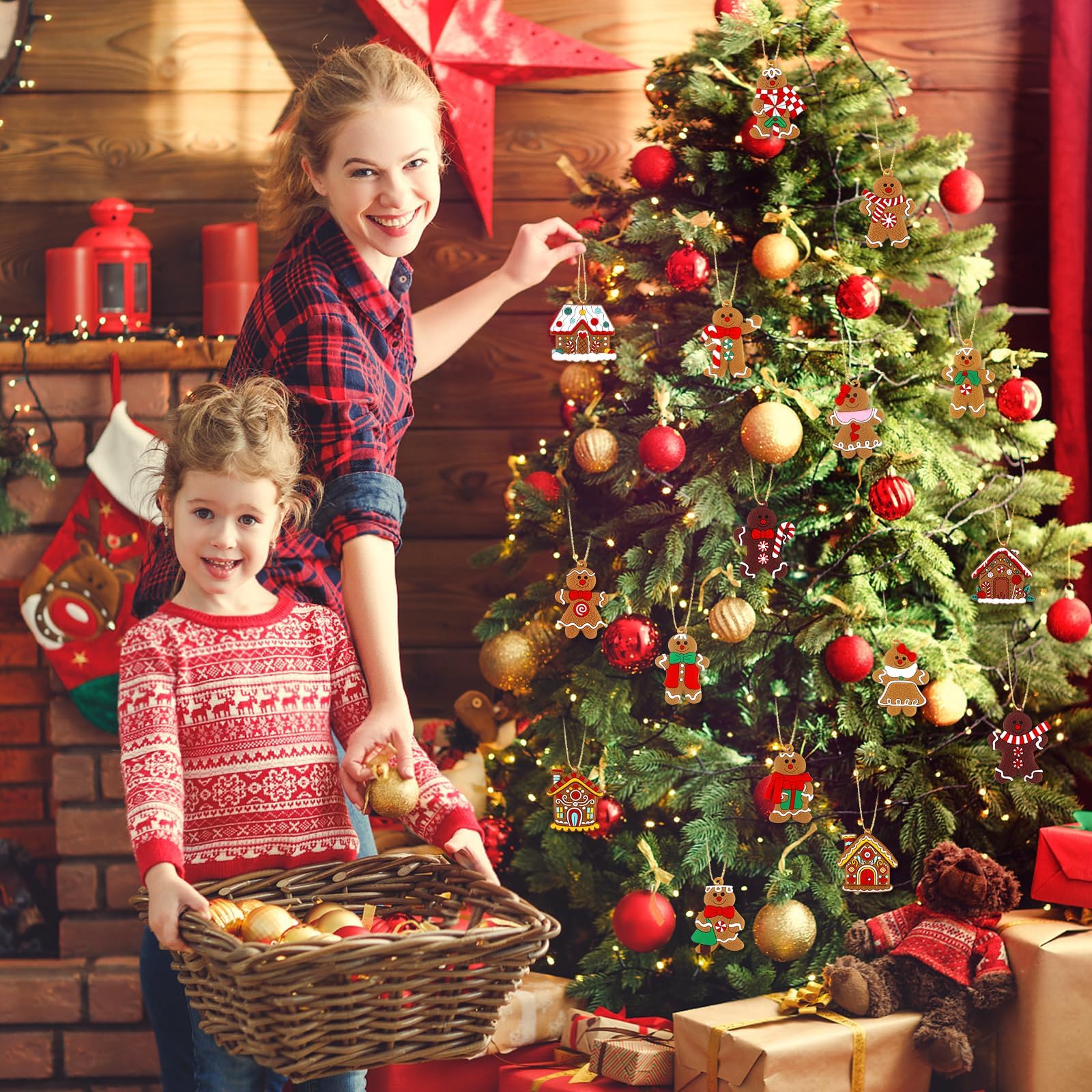 16Pcs Christmas Decorations, Gingerbread House Ornaments, Festive Tree Hanging Decor for Holiday Party, Classroom and Office, Family Activity (16pcs (red A) – view 5