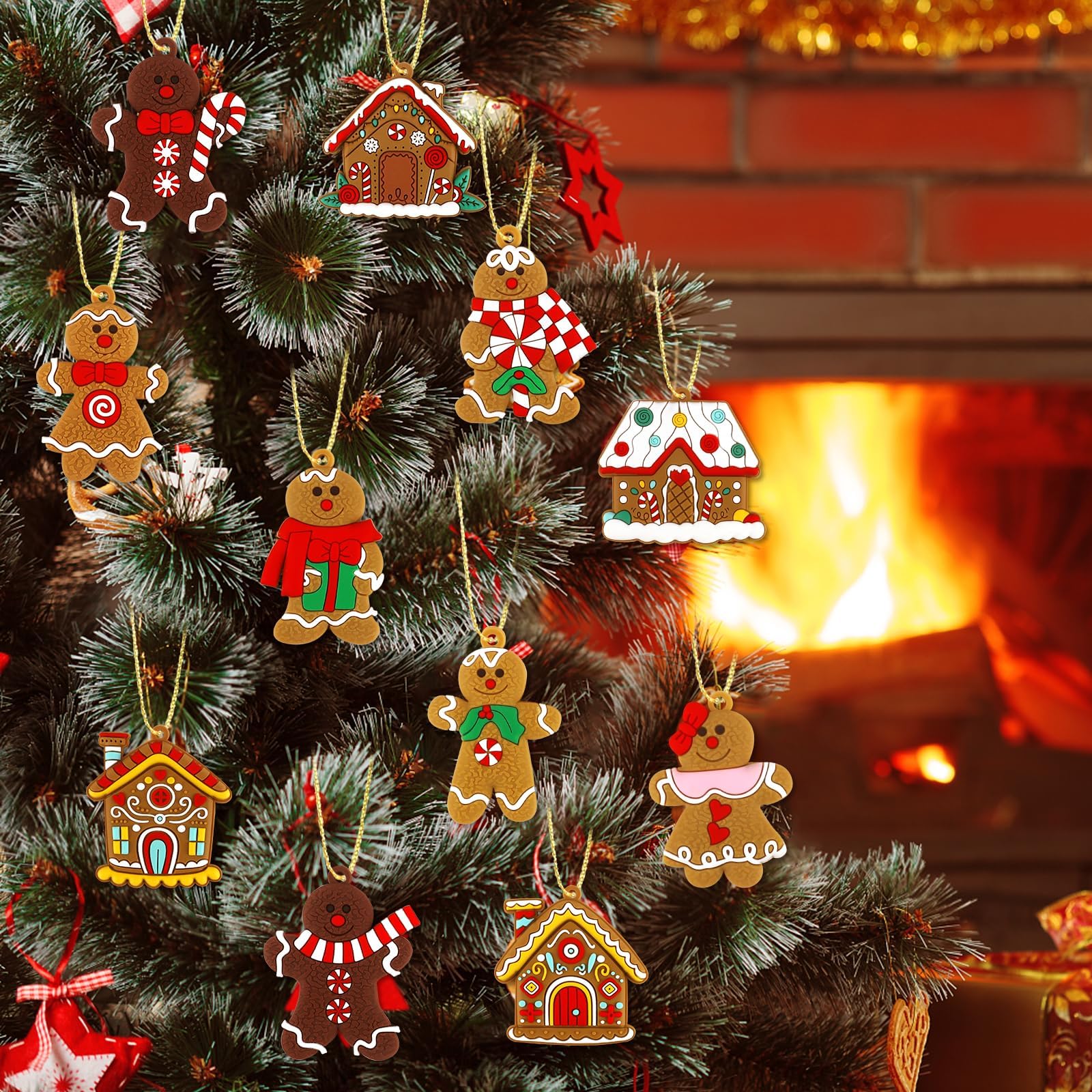 16Pcs Christmas Decorations, Gingerbread House Ornaments, Festive Tree Hanging Decor for Holiday Party, Classroom and Office, Family Activity (16pcs (red A) – view 6