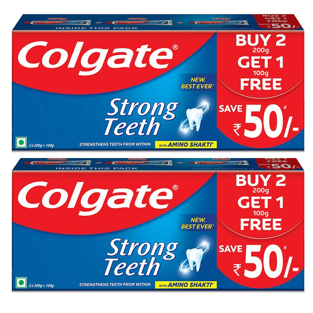 Front view of Colgate Strong Teeth toothpaste twin pack
