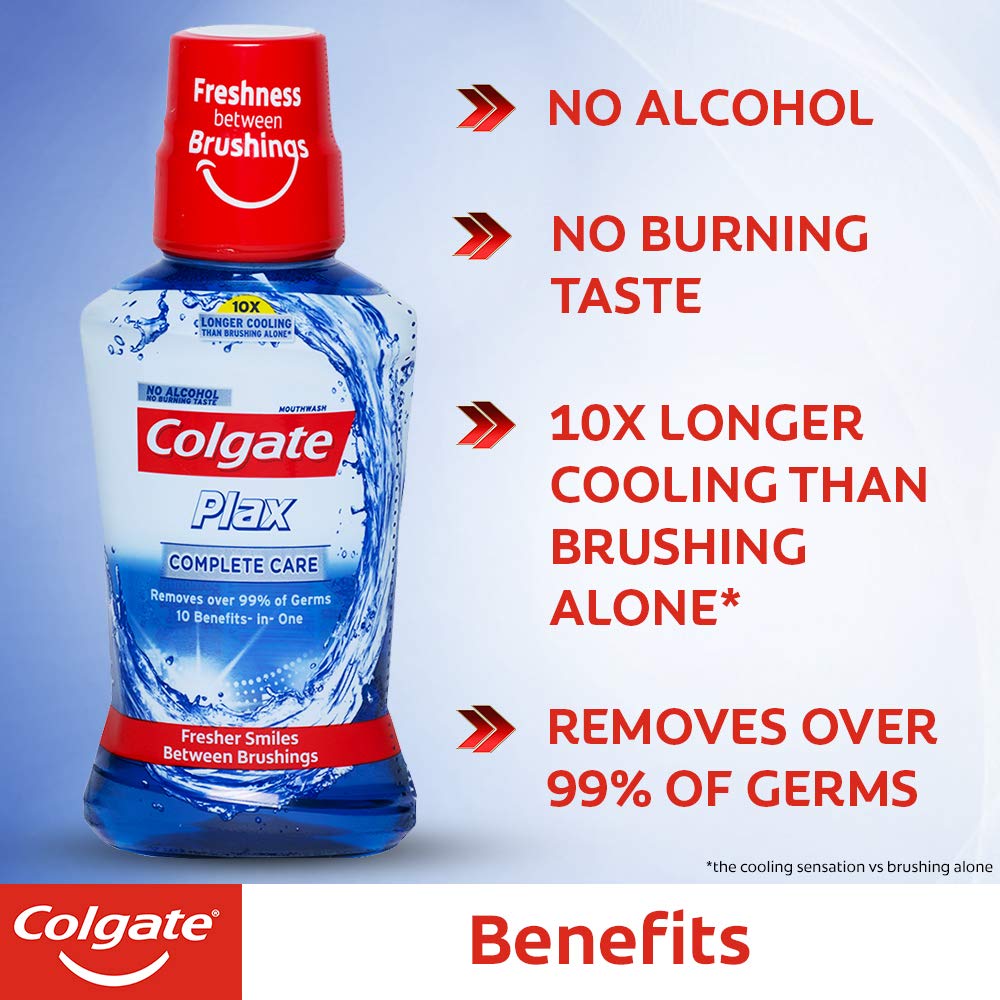 Colgate Plax Antibacterial Mouthwash, 24/7 Fresh Breath - Pack of 250ml, (Complete Care) & Colgate Sensitive Soft Bristles Manual Toothbrush for adults - 4 Pcs, Multicolor – view 3