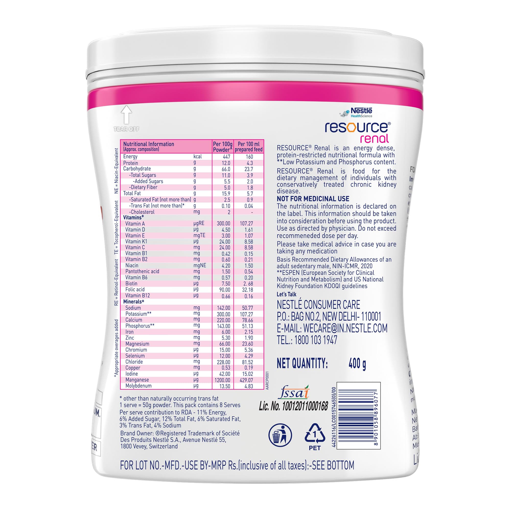 RESOURCE Nestle Renal 400G Pet Jar Pack (Vanilla Flavour) – view 2