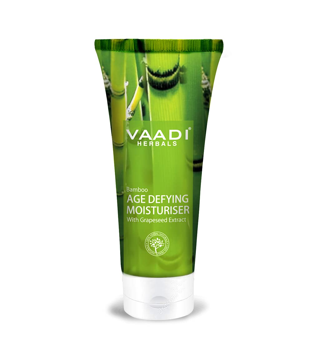 Front view of Vaadi Herbals bamboo age defying moisturizer tube