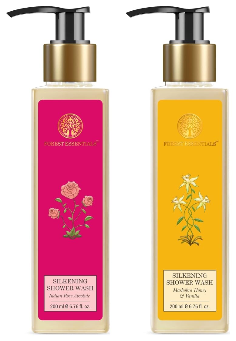 Forest Essentials silkening shower wash duo bottles for body cleansing