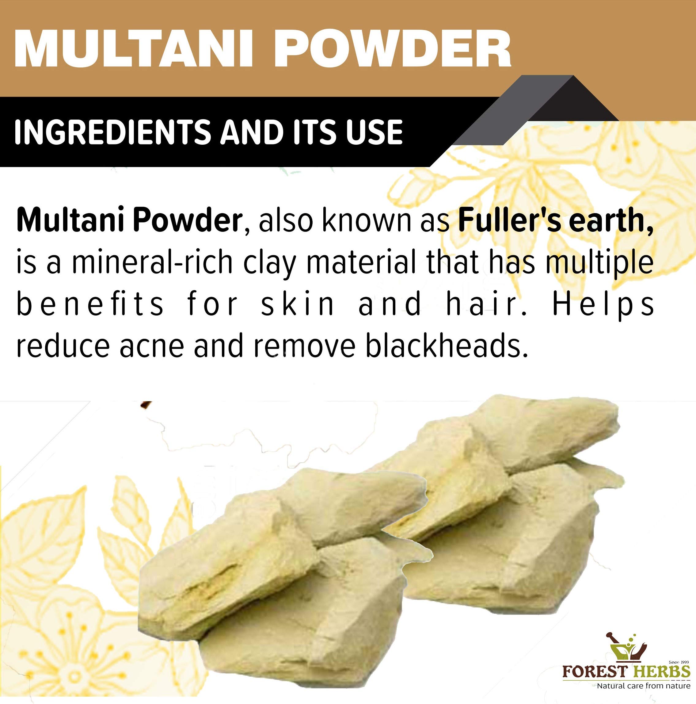 The Forest Herbs Natural Care From Nature 100% Pure Multani Mitti Powder for Face Pack (200g) For Exfoliating Soothing Nourishing Face, Skin & Hair – view 3