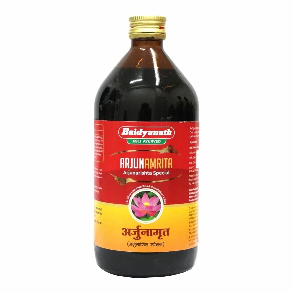 Bottle of Baidyanath Arjunamrita Ayurvedic tonic 450 ml packaging