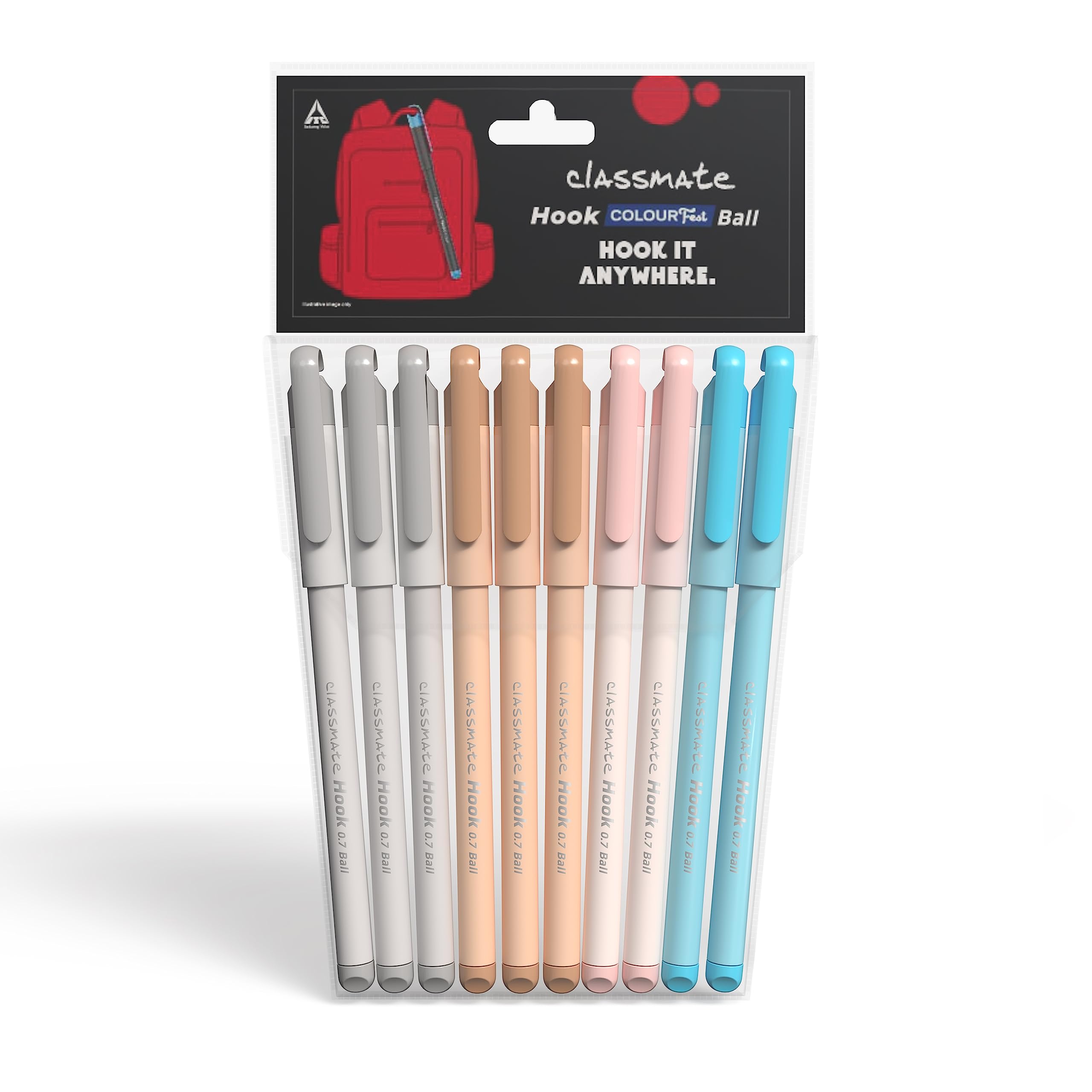 Classmate Hook blue ink ball pens in multicolour pastel bodies
