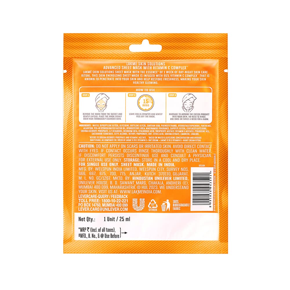 LAKMÉ Skin Solutions Sheet Mask Revitalizing with Vitamin C 25ml – view 2