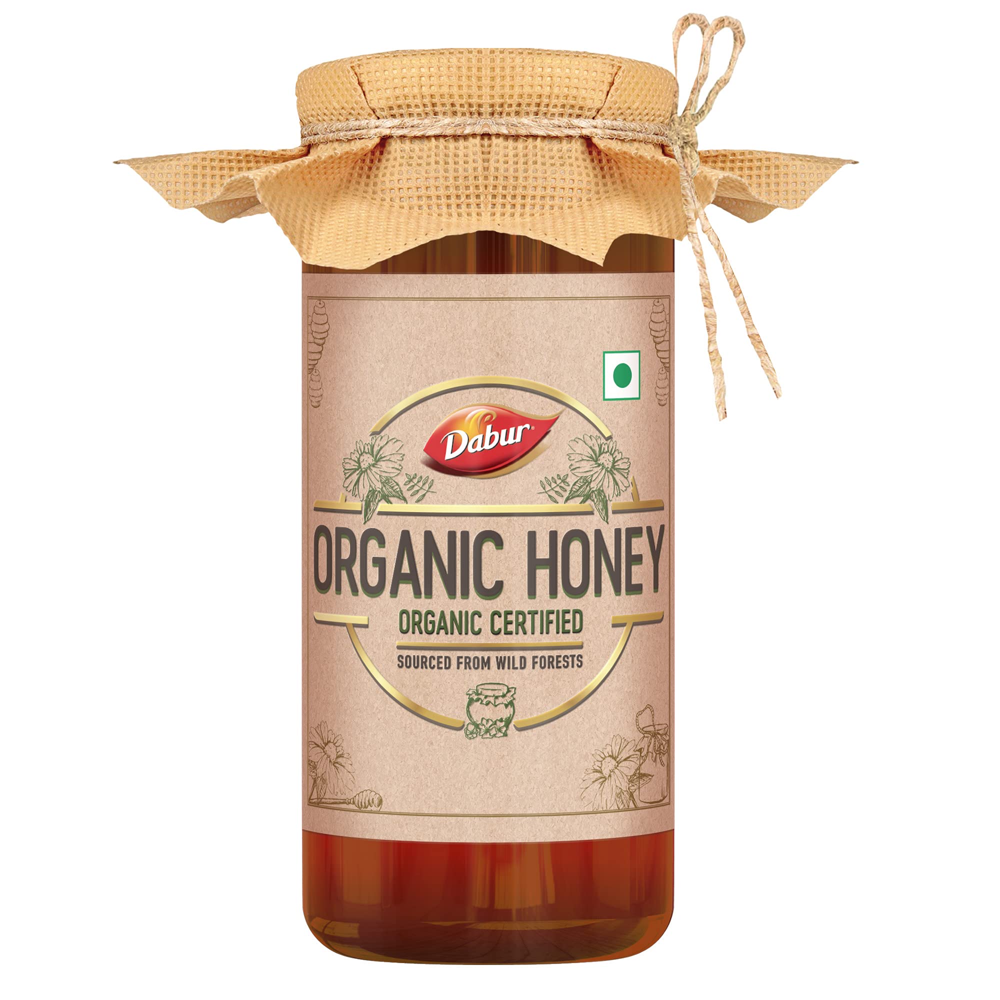 Front view of Dabur Organic Honey 500 g bottle